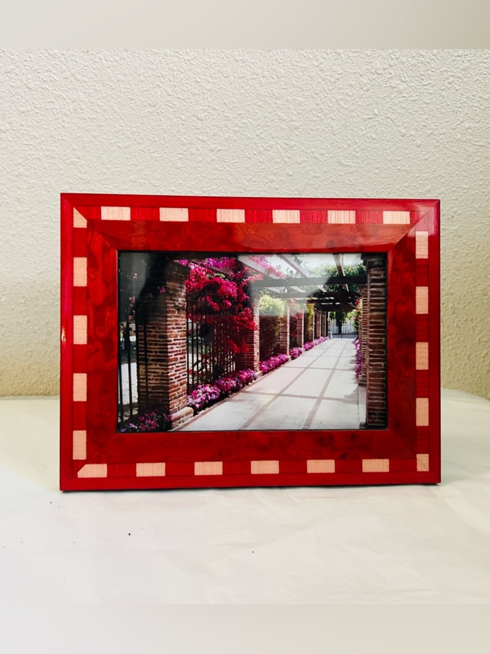 Natalini Italy Red Mosaic 4x6 Photo Frame Wood Contemporary Beige Accent